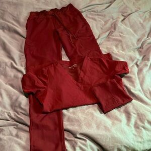 Mandala burgundy women’s scrub set. XS top XXS Tall pants.